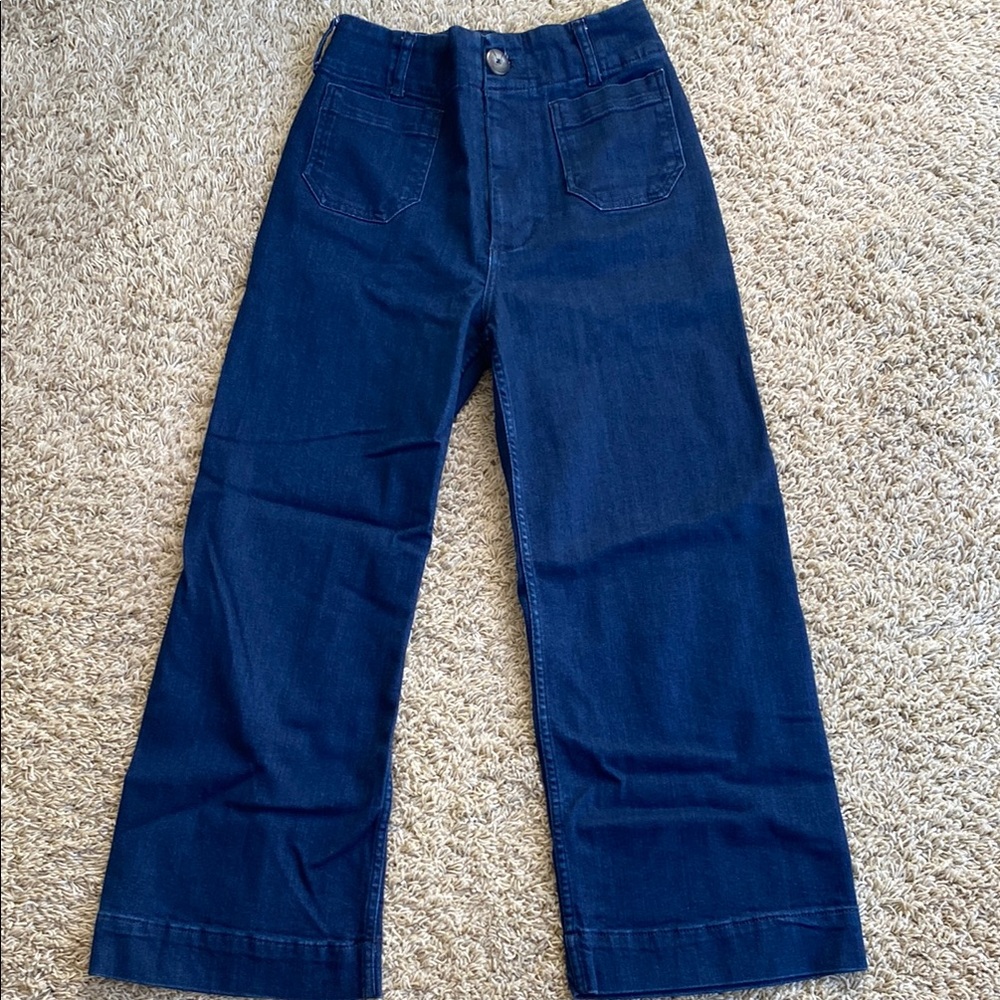 Maeve Colette Dark Blue Cropped Wide-Leg Jeans